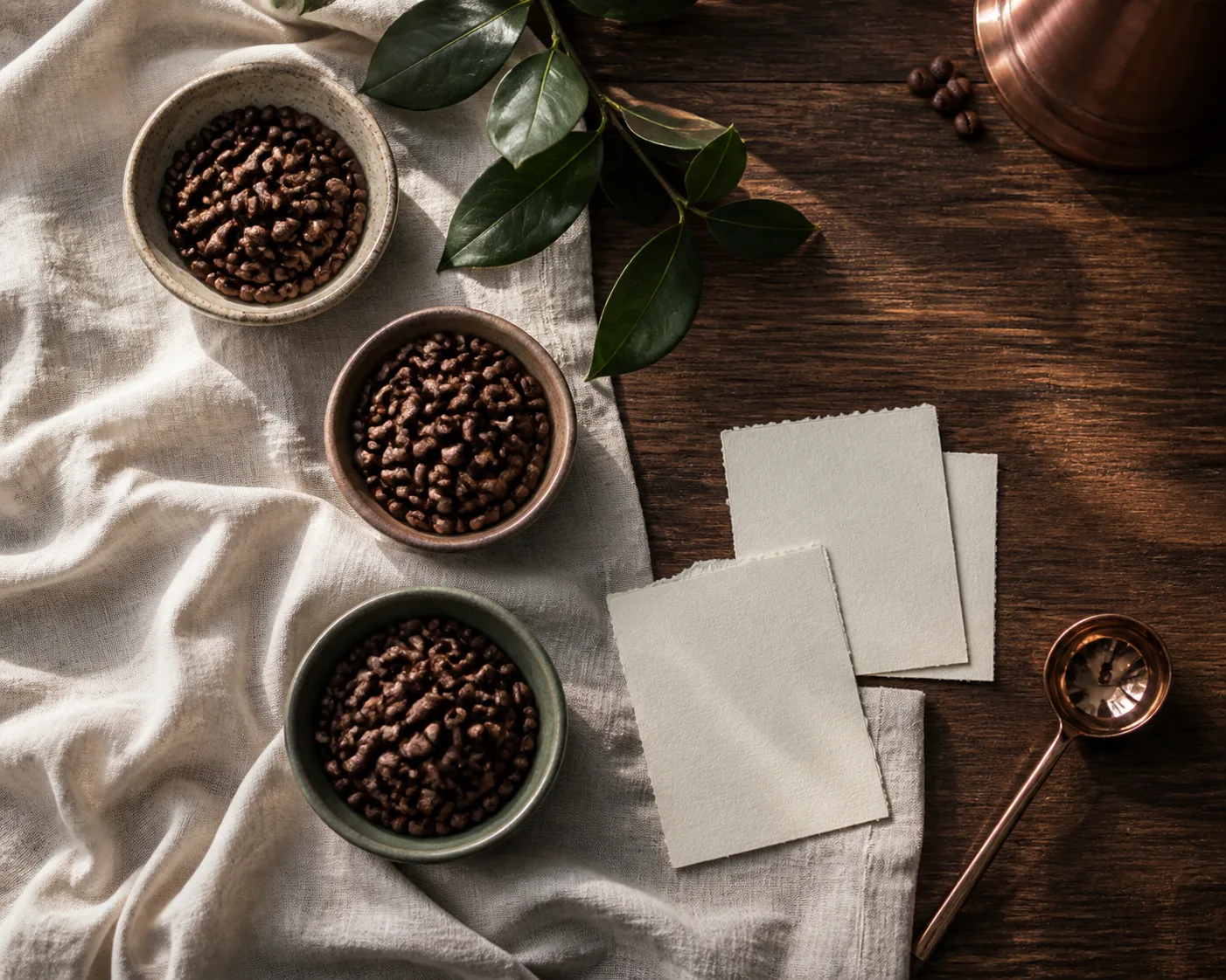 Sélection conceptuelle de grains dans trois coupelles en grès